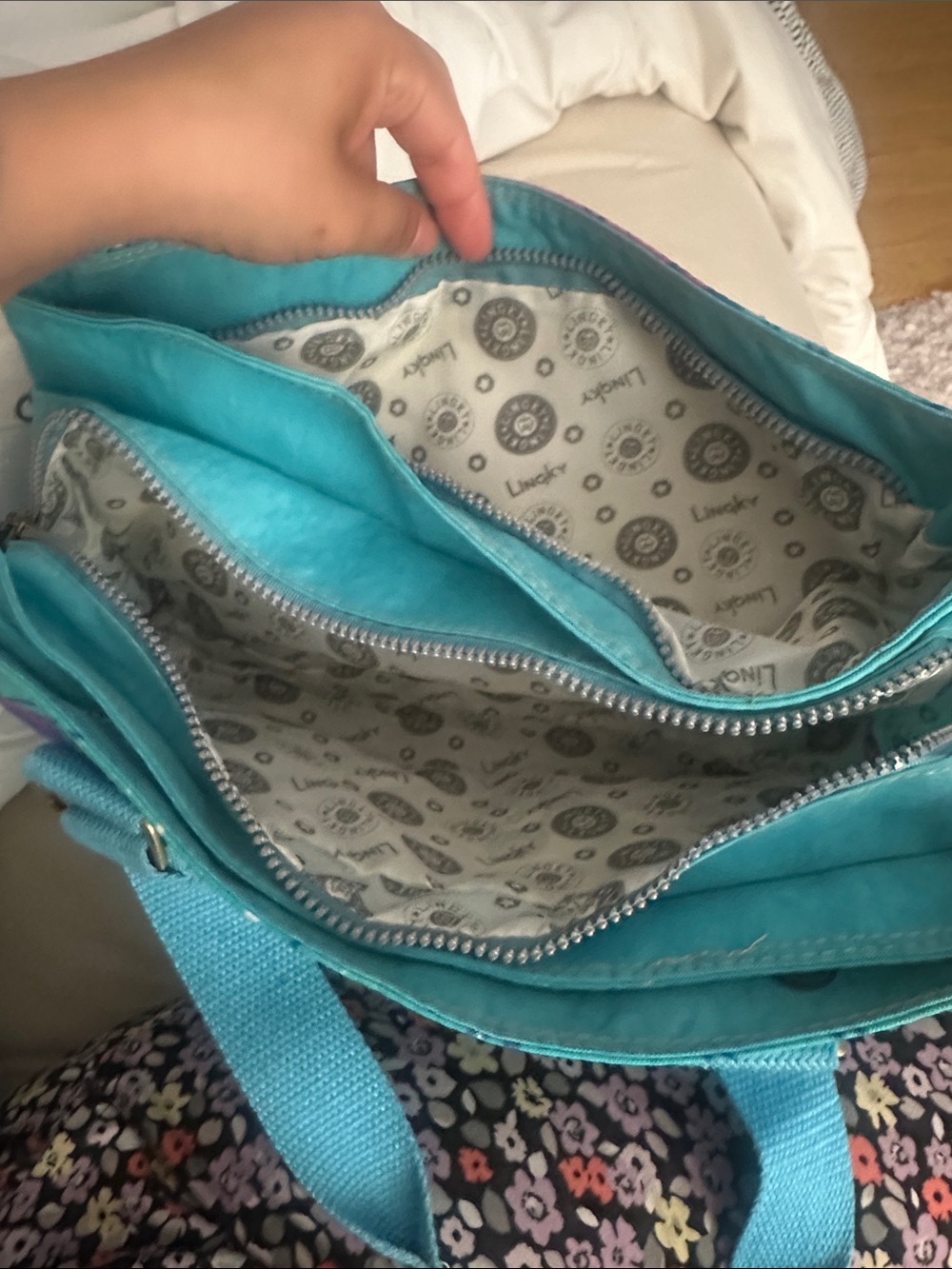 Turquoise Floral Tote with Pink Accents by - Picture 3 of 5